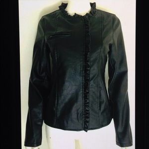 AE Emporio Collezione PVC Lined Ruffle Zip Jacket